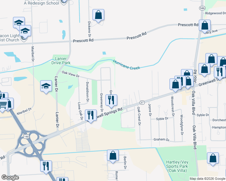 map of restaurants, bars, coffee shops, grocery stores, and more near 3544 Greentree Drive in Baton Rouge