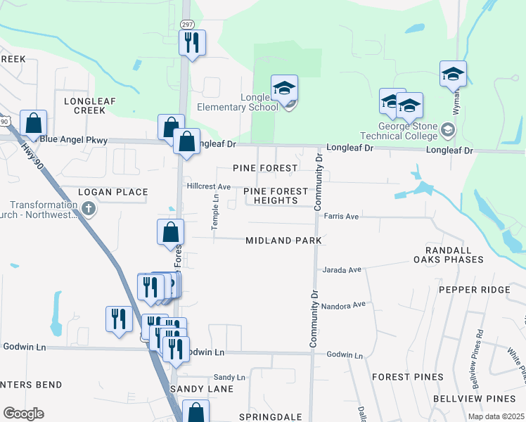 map of restaurants, bars, coffee shops, grocery stores, and more near 2625 Green Bay Avenue in Pensacola