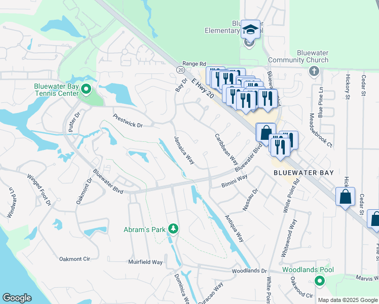 map of restaurants, bars, coffee shops, grocery stores, and more near 334 Jamaica Way in Niceville