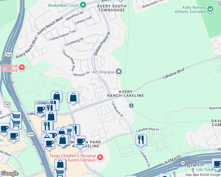 map of restaurants, bars, coffee shops, grocery stores, and more near 10817 Natches Trace in Austin