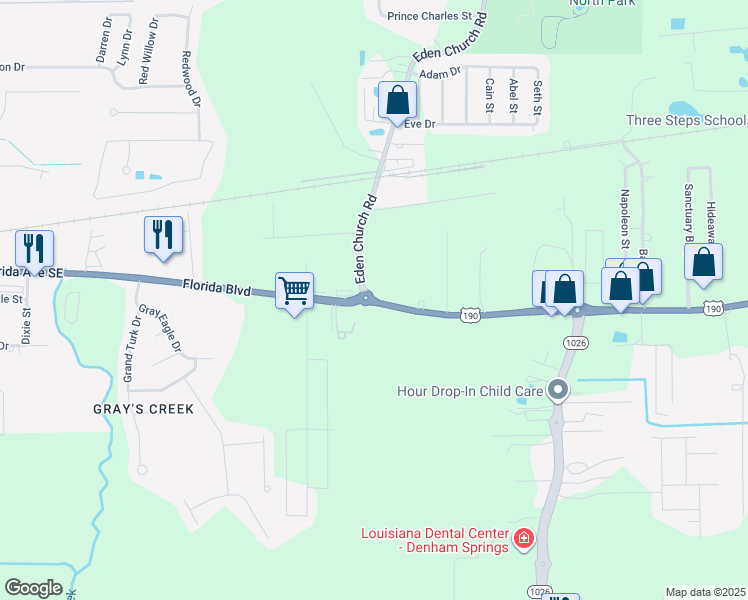 map of restaurants, bars, coffee shops, grocery stores, and more near 8463 Florida Boulevard in Denham Springs