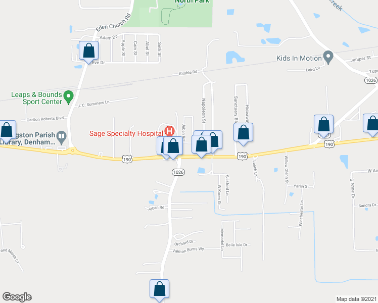 map of restaurants, bars, coffee shops, grocery stores, and more near 8405 Florida Boulevard in Denham Springs