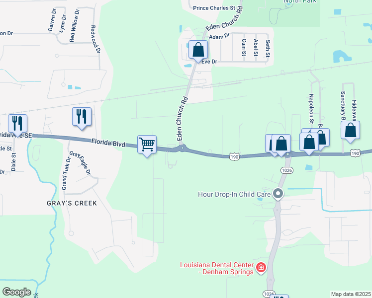 map of restaurants, bars, coffee shops, grocery stores, and more near 8435 Florida Boulevard in Denham Springs