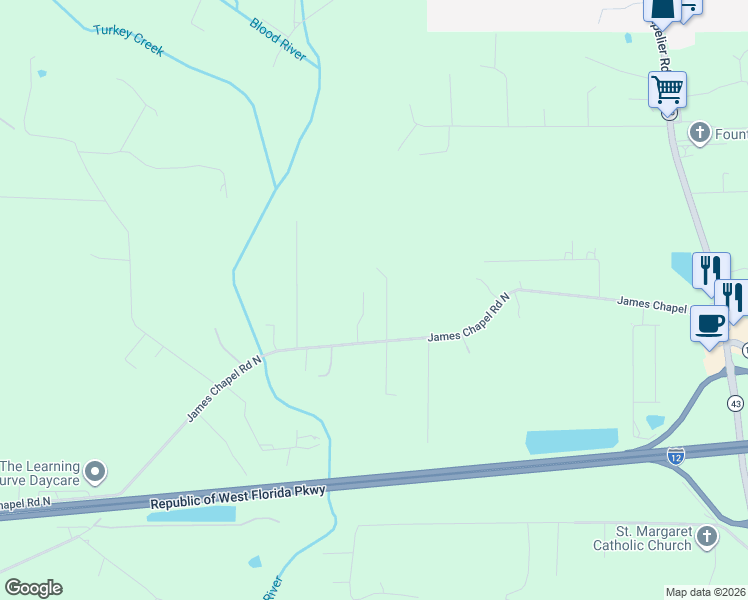 map of restaurants, bars, coffee shops, grocery stores, and more near 29300 James Chapel Road North in Albany