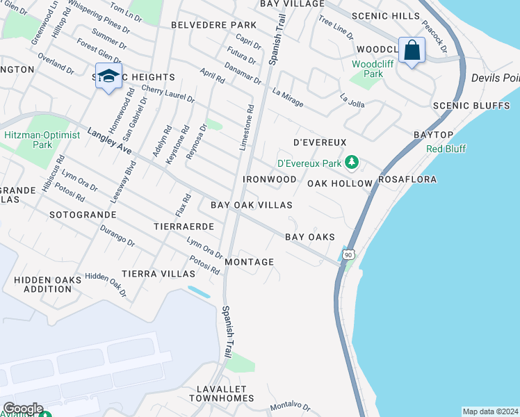 map of restaurants, bars, coffee shops, grocery stores, and more near 4216 Spanish Trail Place in Pensacola