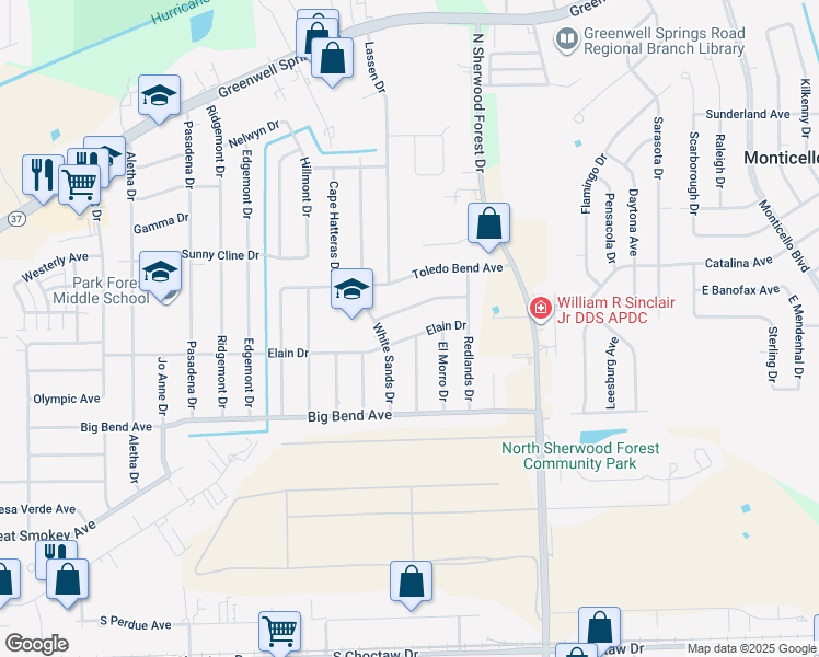 map of restaurants, bars, coffee shops, grocery stores, and more near in Baton Rouge