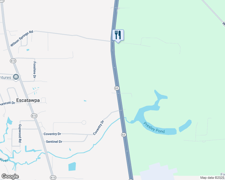 map of restaurants, bars, coffee shops, grocery stores, and more near 9721 Mississippi 63 in Moss Point