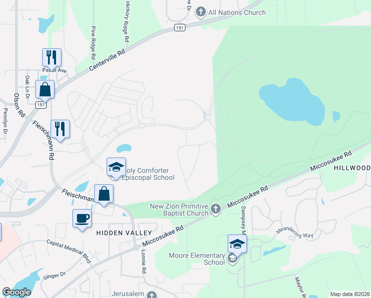 map of restaurants, bars, coffee shops, grocery stores, and more near 3662 Meadow Vista Ln. in Tallahassee