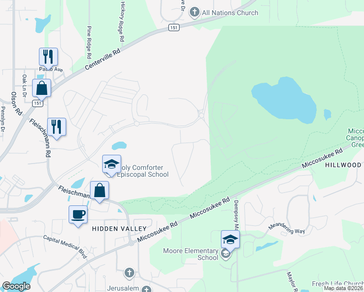 map of restaurants, bars, coffee shops, grocery stores, and more near Miccosukee Greenway in Tallahassee