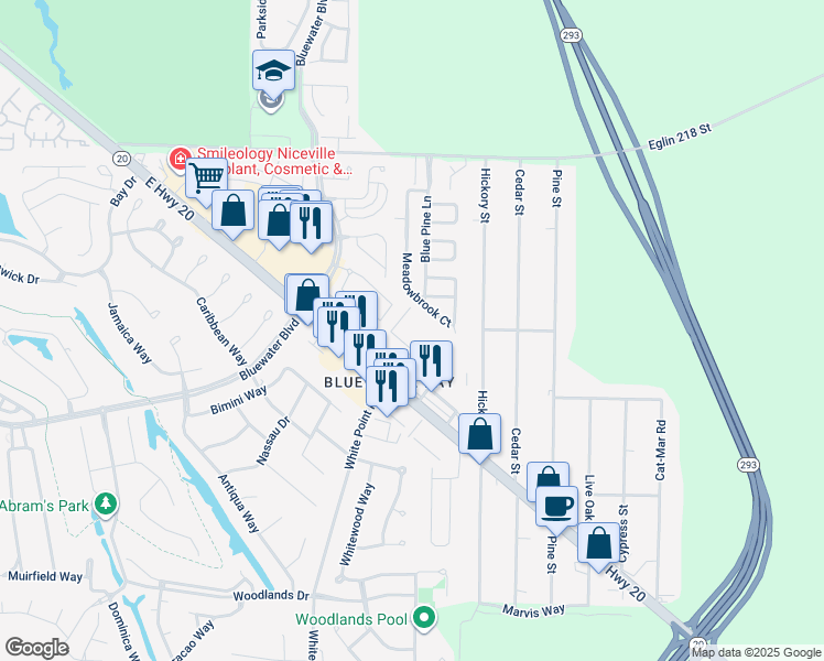 map of restaurants, bars, coffee shops, grocery stores, and more near 4565 Commercial Drive in Niceville