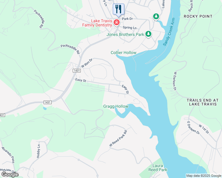 map of restaurants, bars, coffee shops, grocery stores, and more near 18111 Gregg Bluff Road in Jonestown