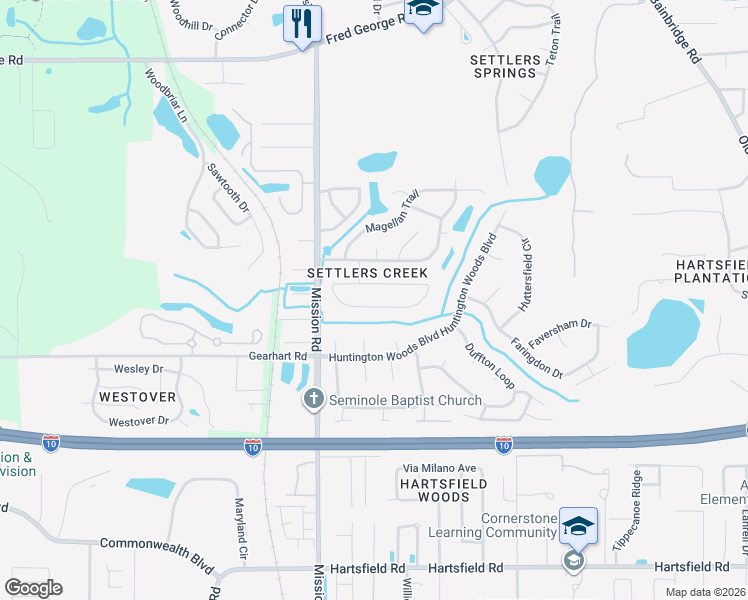 map of restaurants, bars, coffee shops, grocery stores, and more near 3146 South Fulmer Circle in Tallahassee