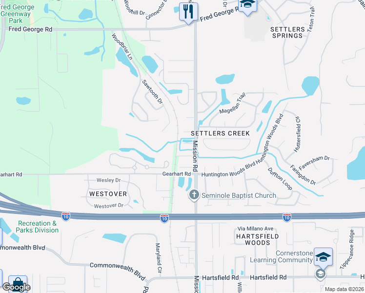 map of restaurants, bars, coffee shops, grocery stores, and more near 4004 Chinook Street in Tallahassee