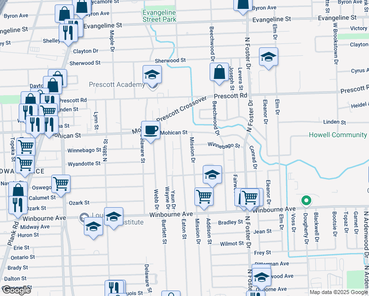map of restaurants, bars, coffee shops, grocery stores, and more near 3736 Eaton Street in Baton Rouge