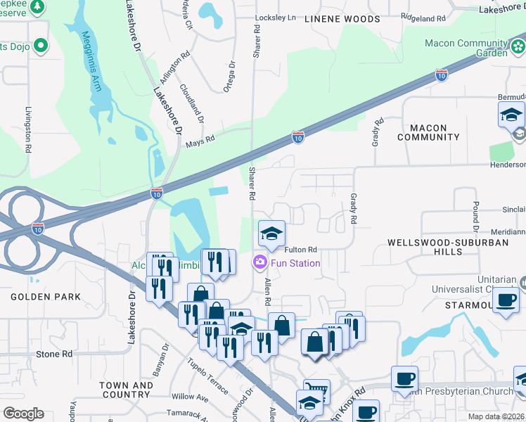 map of restaurants, bars, coffee shops, grocery stores, and more near 2915 Sharer Road in Tallahassee