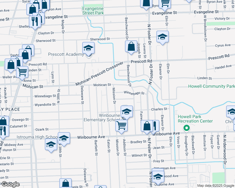 map of restaurants, bars, coffee shops, grocery stores, and more near 4548 Winnebago Street in Baton Rouge