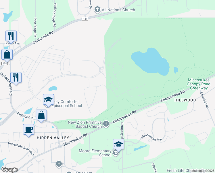 map of restaurants, bars, coffee shops, grocery stores, and more near Miccosukee Greenway in Tallahassee