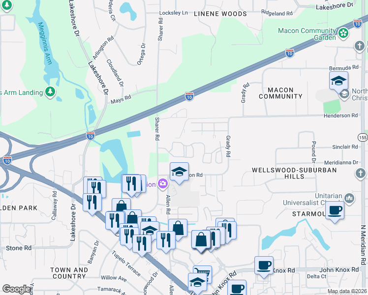 map of restaurants, bars, coffee shops, grocery stores, and more near 2915 Sharer Road in Tallahassee