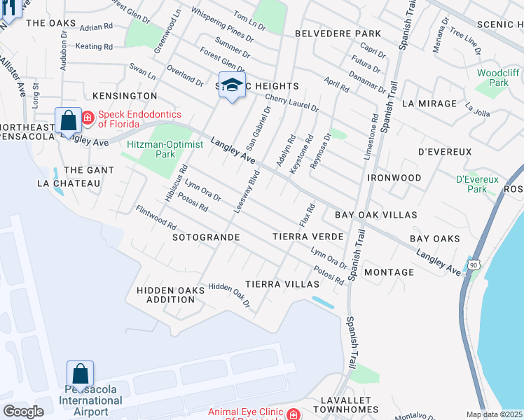 map of restaurants, bars, coffee shops, grocery stores, and more near 4105 Lynn Ora Drive in Pensacola