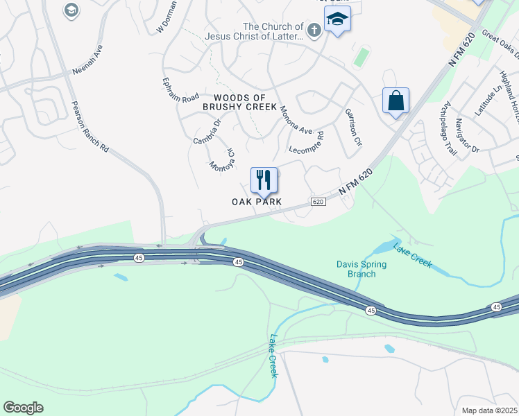 map of restaurants, bars, coffee shops, grocery stores, and more near 15396 Ranch to Market Road 620 in Austin
