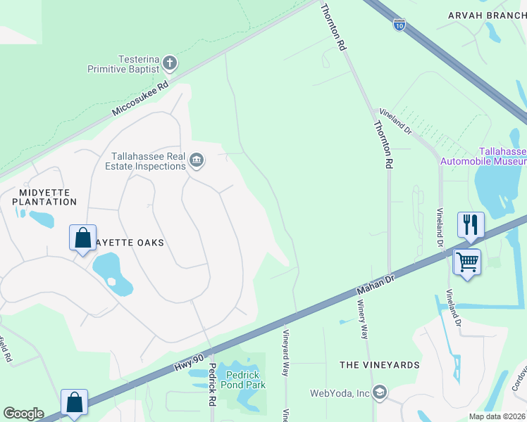 map of restaurants, bars, coffee shops, grocery stores, and more near 2414 Arendell Way in Tallahassee