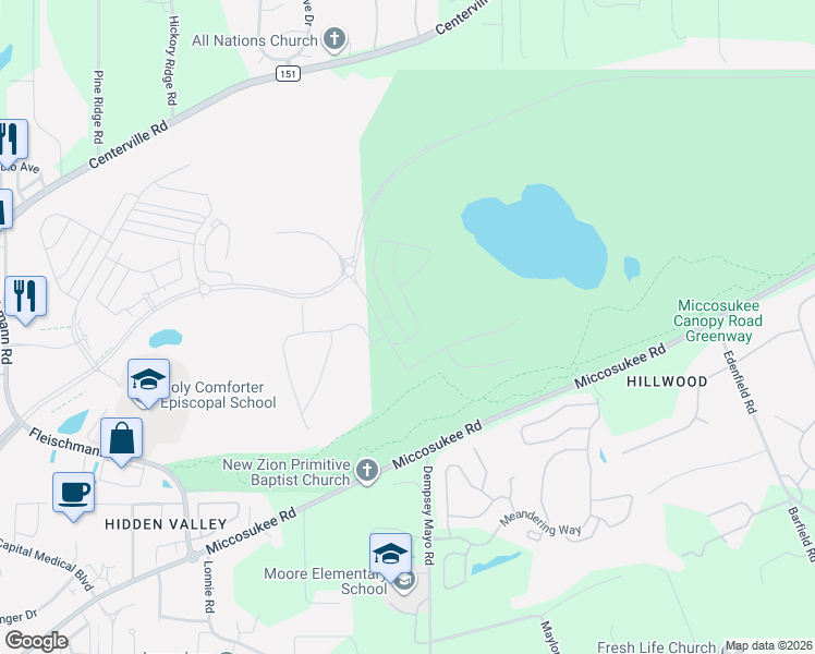map of restaurants, bars, coffee shops, grocery stores, and more near Miccosukee Greenway in Tallahassee