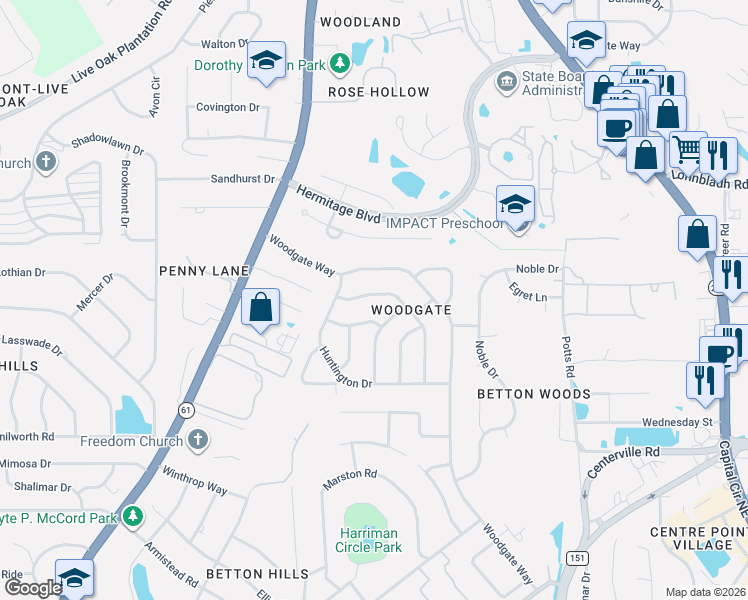 map of restaurants, bars, coffee shops, grocery stores, and more near 1420 Oldfield Drive in Tallahassee