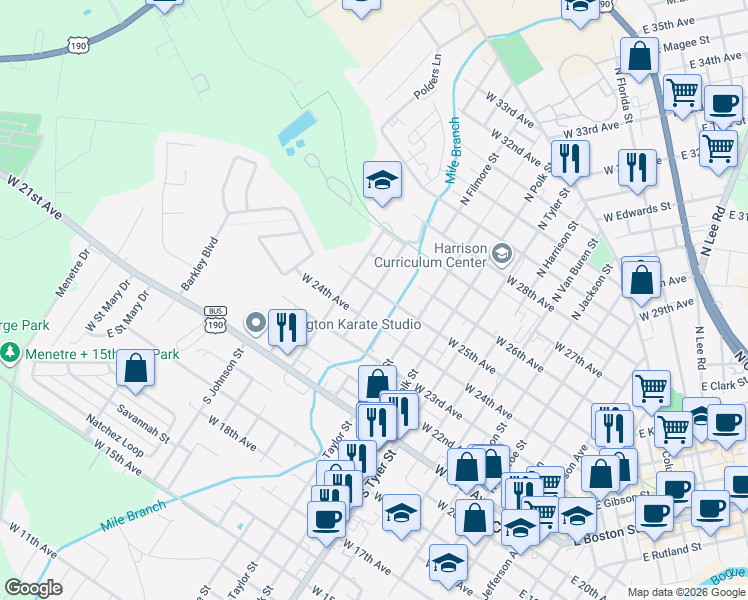map of restaurants, bars, coffee shops, grocery stores, and more near 1117 West 25th Avenue in Covington