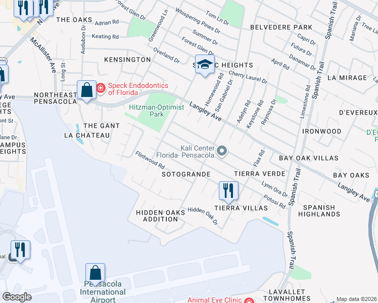map of restaurants, bars, coffee shops, grocery stores, and more near 3910 Lynn Ora Drive in Pensacola