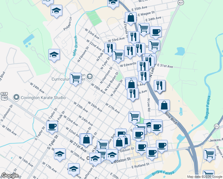map of restaurants, bars, coffee shops, grocery stores, and more near 428 West 29th Avenue in Covington
