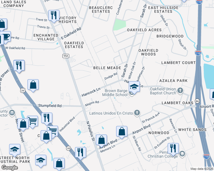 map of restaurants, bars, coffee shops, grocery stores, and more near 85 Dodge Road in Pensacola