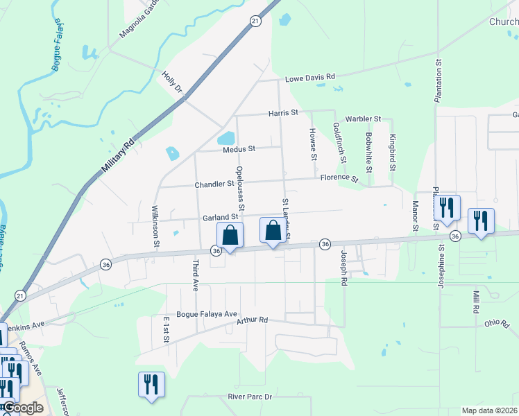 map of restaurants, bars, coffee shops, grocery stores, and more near 20195 Garland Street in Covington