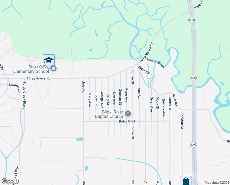 map of restaurants, bars, coffee shops, grocery stores, and more near 13477-13527 Dee Ave in Gulfport