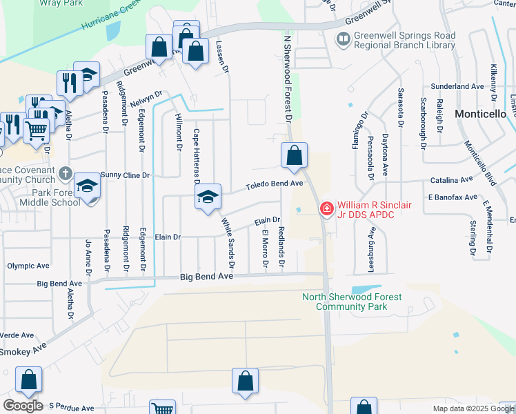 map of restaurants, bars, coffee shops, grocery stores, and more near 10934 Cedar Bend Avenue in Baton Rouge