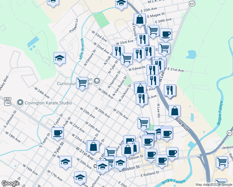 map of restaurants, bars, coffee shops, grocery stores, and more near 428 West 29th Avenue in Covington