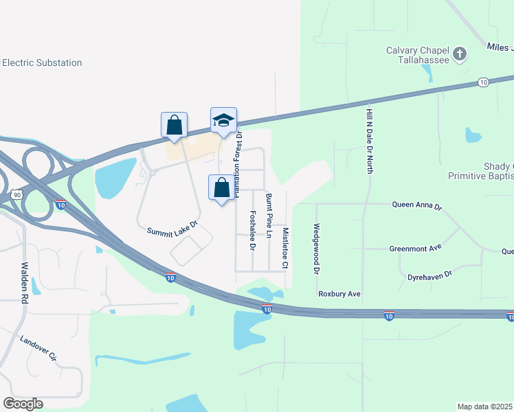 map of restaurants, bars, coffee shops, grocery stores, and more near 2122 Foshalee Drive in Tallahassee