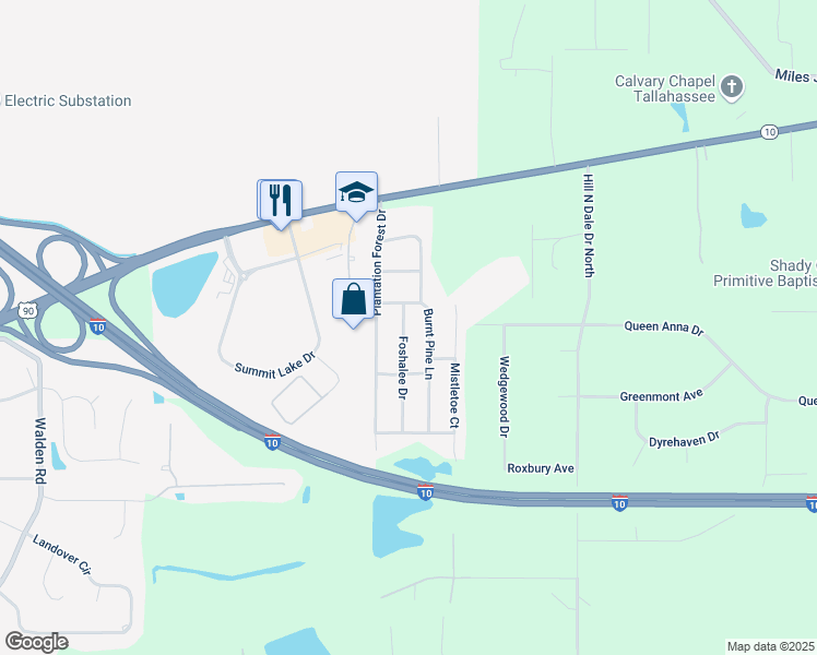 map of restaurants, bars, coffee shops, grocery stores, and more near 2122 Foshalee Drive in Tallahassee