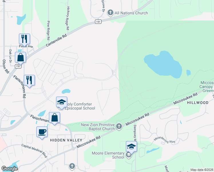 map of restaurants, bars, coffee shops, grocery stores, and more near Miccosukee Greenway in Tallahassee