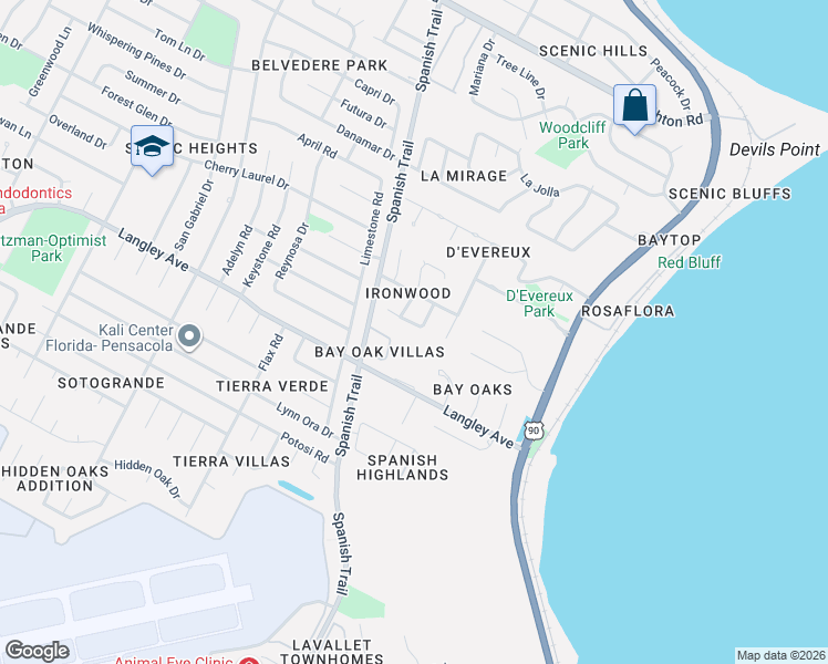 map of restaurants, bars, coffee shops, grocery stores, and more near 4301 Heart Pine Circle in Pensacola