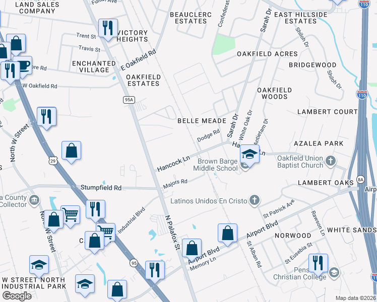 map of restaurants, bars, coffee shops, grocery stores, and more near 85 Dodge Drive in Pensacola
