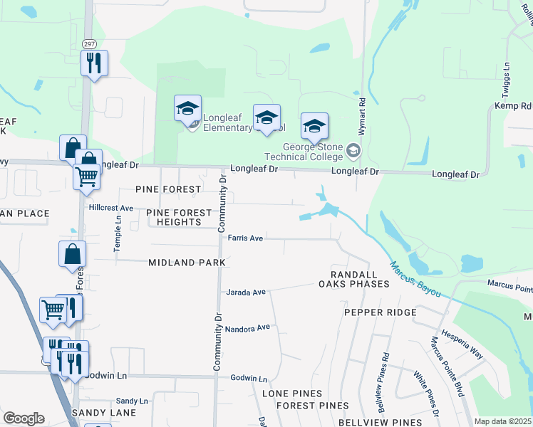 map of restaurants, bars, coffee shops, grocery stores, and more near 2509 Hillcrest Avenue in Pensacola
