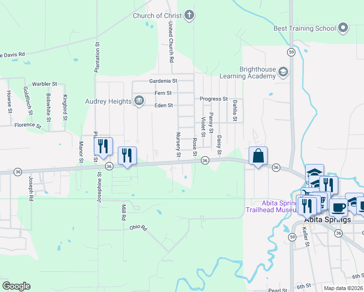 map of restaurants, bars, coffee shops, grocery stores, and more near 72361 Nursery Street in Covington