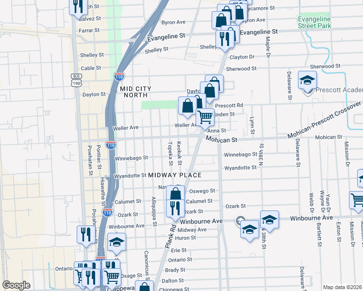 map of restaurants, bars, coffee shops, grocery stores, and more near 3879 Pawtucket Street in Baton Rouge