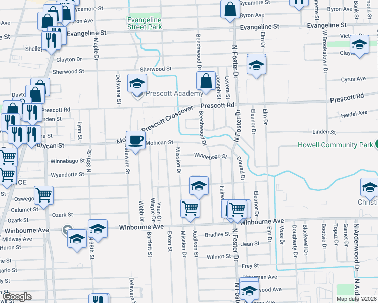 map of restaurants, bars, coffee shops, grocery stores, and more near 4616 Mohican Street in Baton Rouge
