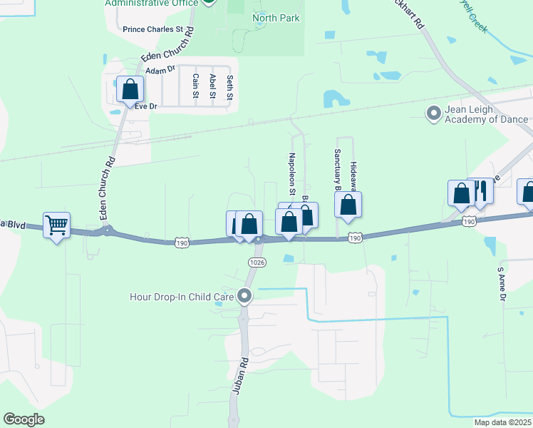 map of restaurants, bars, coffee shops, grocery stores, and more near 8429 Florida Boulevard in Denham Springs