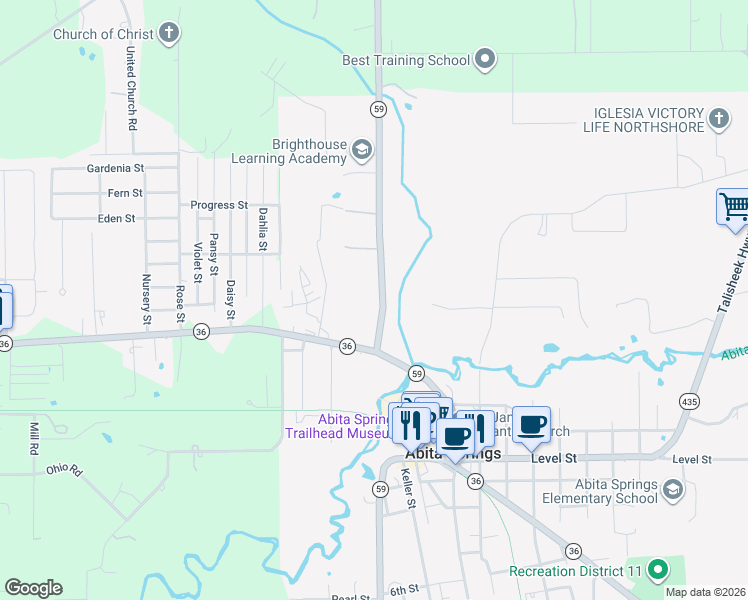 map of restaurants, bars, coffee shops, grocery stores, and more near 72401 Louisiana 59 in Abita Springs