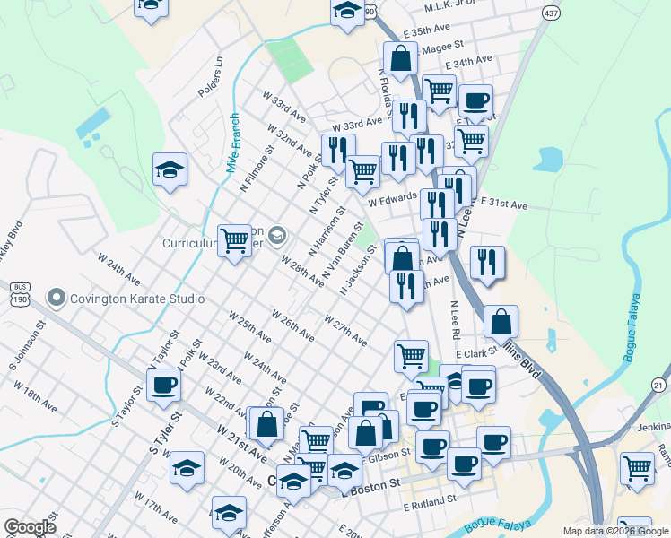 map of restaurants, bars, coffee shops, grocery stores, and more near 428 West 29th Avenue in Covington