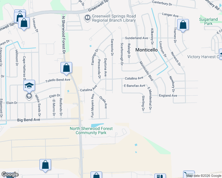 map of restaurants, bars, coffee shops, grocery stores, and more near 3715 Sarasota Drive in Baton Rouge