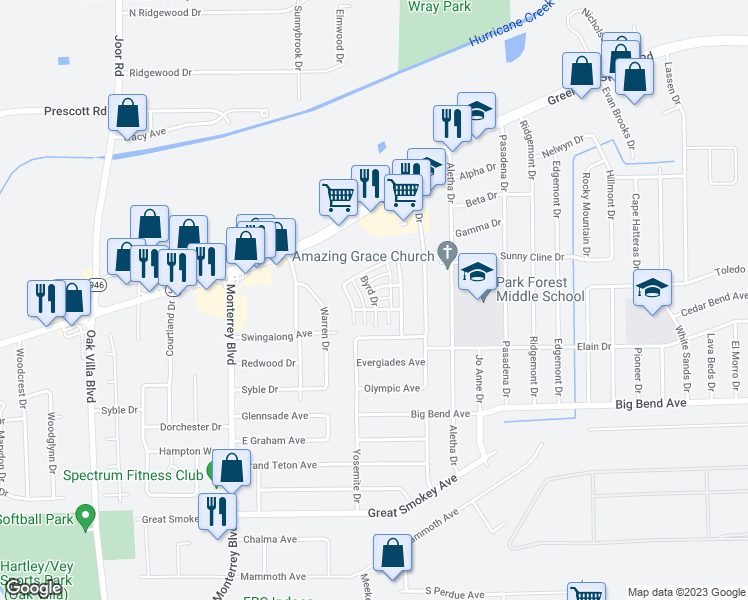 map of restaurants, bars, coffee shops, grocery stores, and more near 3775 Byrd Drive in Baton Rouge