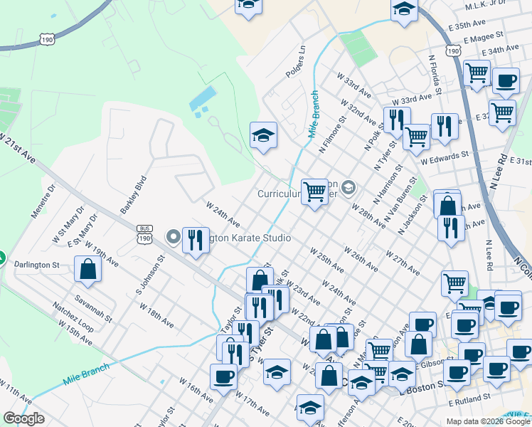 map of restaurants, bars, coffee shops, grocery stores, and more near 520 North Pierce Street in Covington